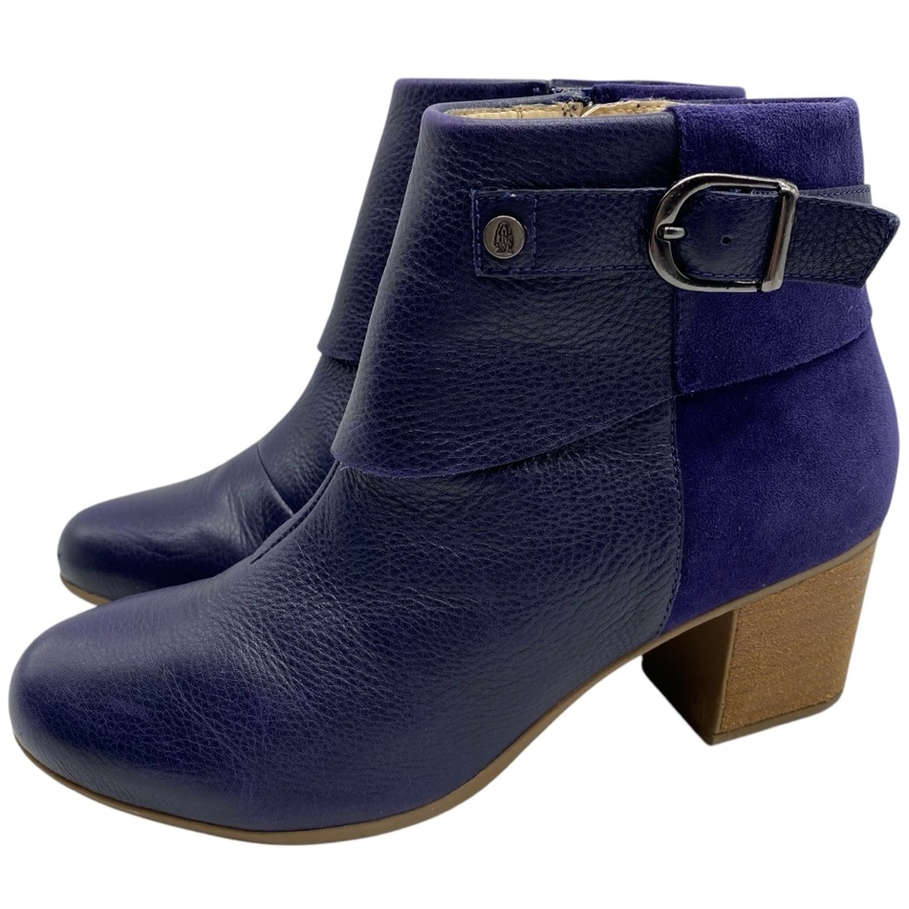 Hush Puppies Womens Shoes Blue Leather Boots Sz 7 Ankle Heeled Comfort Colorful